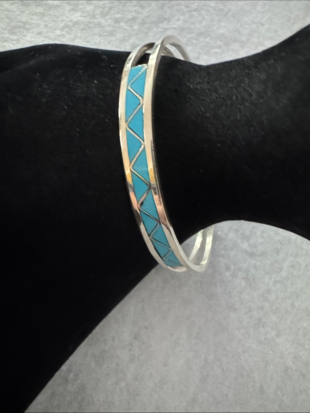 Turquoise Inlay Silver Bangle Bracelet - Women Jewelry